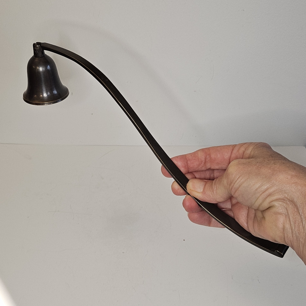 Bronze Bell Shaped Candle Snuffer Extinguisher W/ Long Curved Handle